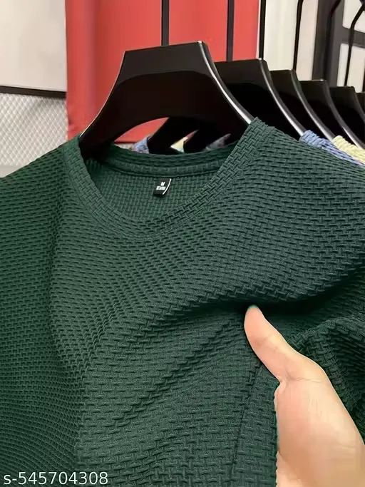 Men's Oversized Waffle Knit T-Shirt – Textured Cotton Blend, Casual Streetwear, Breathable & Stylish Popcorn Fabric Tee, Relaxed Fit for Everyday Comfort & Fashionable Look