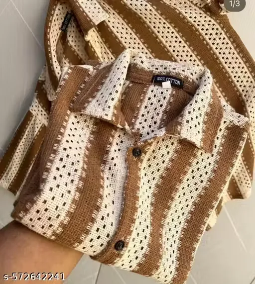 Handcrafted Look Cotton Crochet Shirt for Men